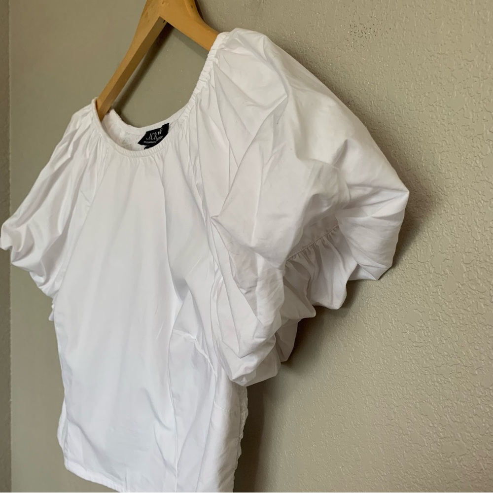 J Crew Size 10 White Cropped Fitted Puff Sleeve Blouse Top  Smocked Back NWT - Picture 6 of 17